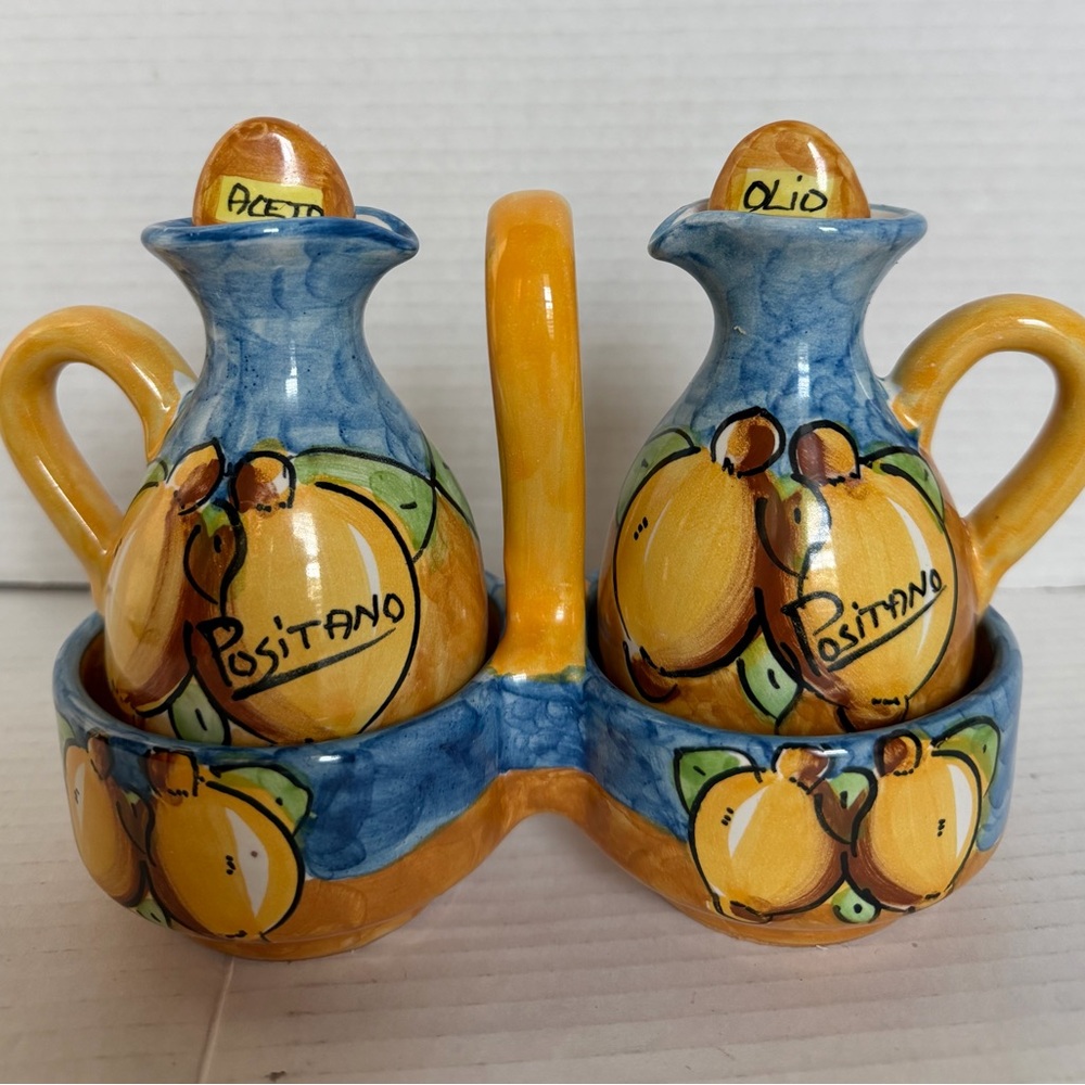 Vintage POSITANO Italian Hand-Painted Oil & Vinegar Cruet Set CeramicAceto Olio